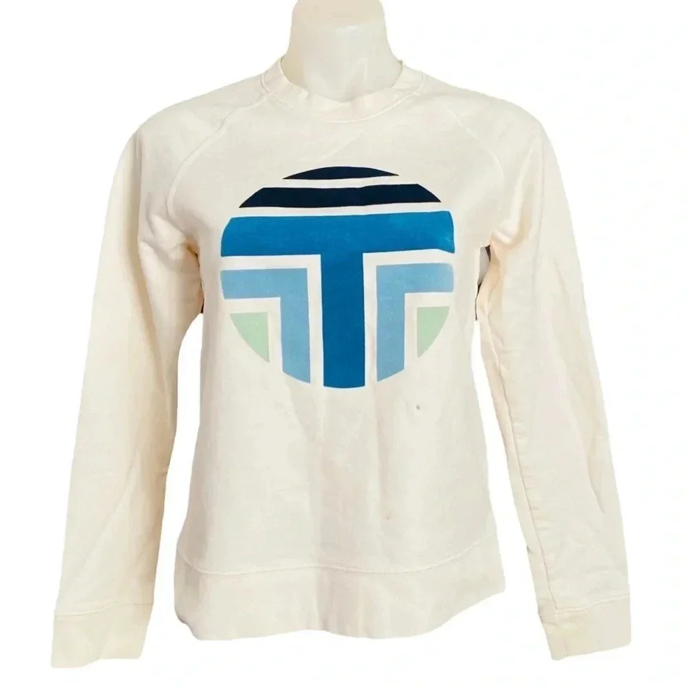 TORY SPORT | Women’s Terry Sweatshirt Felt Logo Long Sleeve Ivory Size S